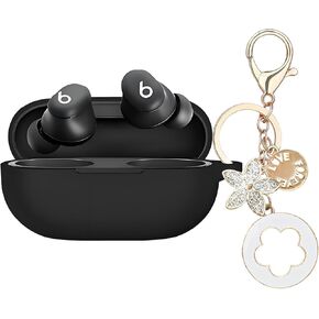 Case Cover Compatible with Beats Solo Buds Earbuds, Soft Silicone Protective Skin with Bling Keychain Accessories for Women Girl (Cactus Green)