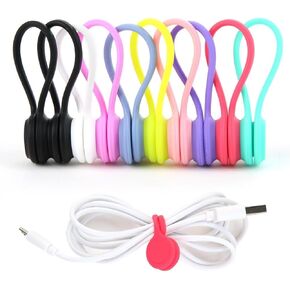 Magnetic Cable Ties, 10Pcs Silicone Cord Organizers, Reusable Magnetic Cord Ties, USB Cable Manager for Office, School, Home, Book Markers, Fridge Magnets, Versatile Cable Management, 9 Colors(11 CM)