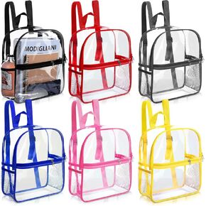 6 Piece Clear Backpack 11.4 x 9.5 x 5.1 Inch Bag Stadium Approved Plastic Transparent Backpack with 2 Water Holders for School Sports Event Concert Travel Stadium