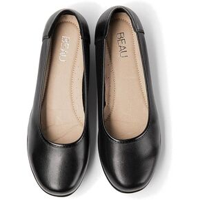 BEAU TODAY Work Flats for Women, Women’s Leather Ballet Flats, Comfortable Slip-on Non-Slip Flight Attendant Shoes, Office Business Casual Round Toe Ladies Dress Shoes