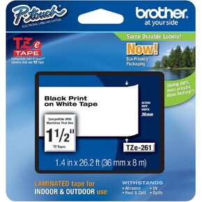 Genuine Brother 1-1/2 (36mm) Black on White TZe P-Touch Tape for Brother PT-9600, PT9600 Label Maker