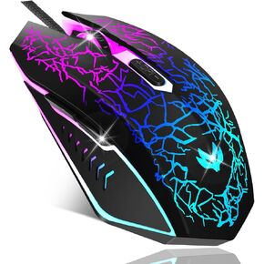 Wired Gaming Mouse, Colorful LED Light Computer Mouse, Ergonomic Mouse with 6 Silent Click Buttons, 3 Adjustable 2400 DPI USB Mouse for Laptop, PC, Mac, Black