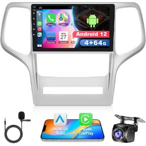4+64GB Car Radio for Jeep Grand Cherokee WK 2008-2013 with Carplay & Android Auto Head Unit, 9 inch IPS Touch Screen Car Stereo with GPS Navigation Bluetooth 5.2 Voice Control SWC Backup Camera EQ FM