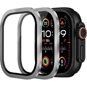 omee 2 Pack Tempered Glass Screen Protector Compatible with Apple Watch Ultra 2/Ultra 49mm, 9H Sapphire Glass + Titanium Alloy Frame, Built in Tempered Glass Waterproof HD for iWatch Ultra 49mm