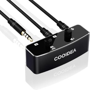 3.5mm Stereo Audio Switcher with Mute Button - 1 in 2 Out or 2 in 1 Out, 2/3/4-Pole (TS TRS TRRS) Compatibility, No Ground Loop Noise - HiFi Audio Selector for PC, Phone, Laptop, Headphone