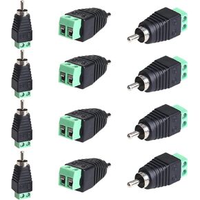 RCA Phono Male Plug to AV Screw Terminal Video Connector, RCA Cable Audio Adapter, Solderless Converter Audio/Video Speaker Wire Connectors (6)