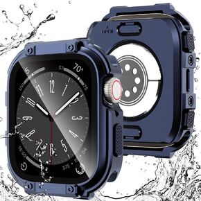 Wingle Rugged Waterproof Case for Apple Watch 45mm Series 9 8 7 Screen Protector with Tempered Glass, 2 in 1 Military Grade 360 Full Protective Bumper Face Cover for iWatch 45 mm Men Women, Black