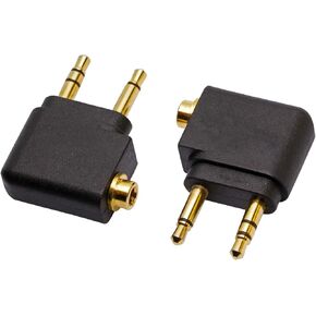 Mini Skater 2Pcs Dual 3.5mm Male to 3.5mm Female Airplane Airline Flight Adapters, (Golden Plated)