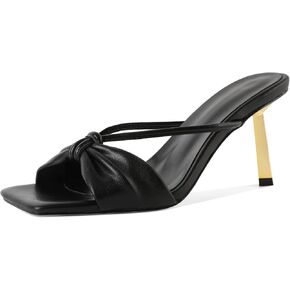 Soireelady Womens Heeled Mules Square Open Toe Stiletto High Heeled Sandals Slip On Bow Heel Slide Heels Dress Shoes 3.5 Inch