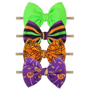 YanJie Halloween Hair Bows Headbands Baby Bows Holloween Spider Accessories Pumpkin Hairband Bow Nylon Headbands for Toddler Girls 4 Pcs