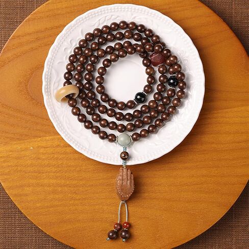 8mm Natural Sandalwood 108 Mala Bracelet for Women with a Jade Wu Lou Buddhist Necklace Prayer Beads in Kuwait