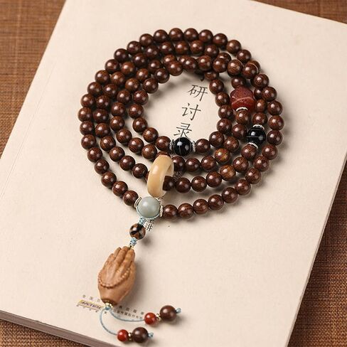 8mm Natural Sandalwood 108 Mala Bracelet for Women with a Jade Wu Lou Buddhist Necklace Prayer Beads in Kuwait