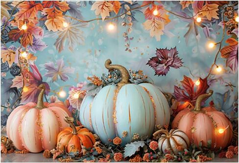 Funnytree 82" x 59" Fall Pumpkin Backdrop Autumn Leaves Thanksgiving Photography Background Photo Booth Studio Props in Saudi Arabia