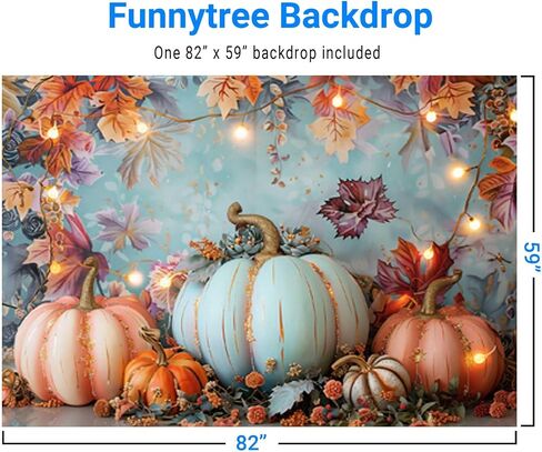 Funnytree 82" x 59" Fall Pumpkin Backdrop Autumn Leaves Thanksgiving Photography Background Photo Booth Studio Props in Saudi Arabia