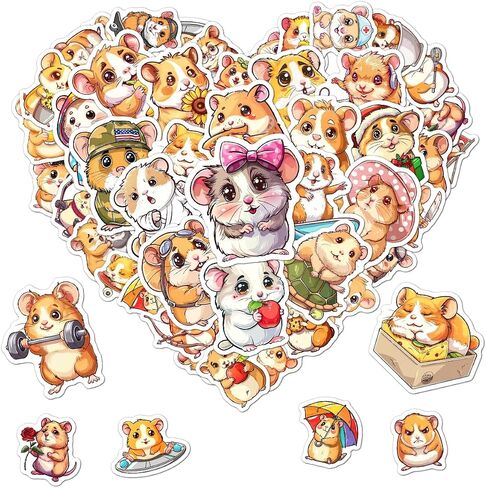 Pack 50 Pcs Cute Animal Hamster Stickers for Water Bottles Funny Laptop Luggage Computer Scrapbooking Kids Teens Girls Boys Adults Aesthetic Waterproof Sticker Small Vinyl Decals in Kuwait