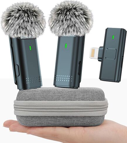 EZColoris 2 Pack Wireless Microphone for iPhone USB C Lav Mic for iPhone 15 Android Phone Video Recording Noise Cancelling Lapel Lavalier Microphone Live Stream Podcast in Kuwait