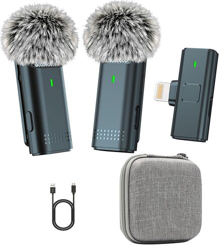 EZColoris 2 Pack Wireless Microphone for iPhone USB C Lav Mic for iPhone 15 Android Phone Video Recording Noise Cancelling Lapel Lavalier Microphone Live Stream Podcast in Kuwait