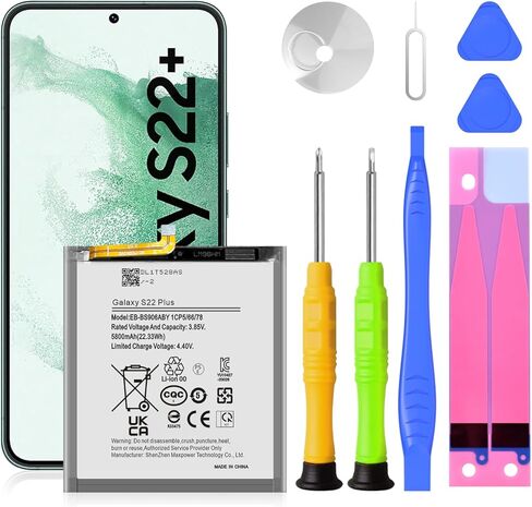 Galaxy S22 Plus Battery, (2024 New Upgraded) High Capacity 5800mAh EB-BS906ABY Li-Polymer Battery for Galaxy S22 Plus 5G SM-S906B SM-S906U SM-S906N SM-S906E SM-S906W with Repair Tool Kits in Kuwait