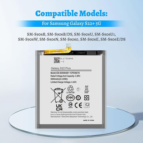 Galaxy S22 Plus Battery, (2024 New Upgraded) High Capacity 5800mAh EB-BS906ABY Li-Polymer Battery for Galaxy S22 Plus 5G SM-S906B SM-S906U SM-S906N SM-S906E SM-S906W with Repair Tool Kits in Kuwait