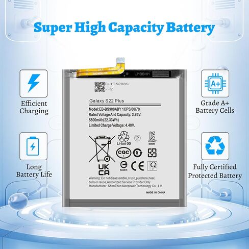 Galaxy S22 Plus Battery, (2024 New Upgraded) High Capacity 5800mAh EB-BS906ABY Li-Polymer Battery for Galaxy S22 Plus 5G SM-S906B SM-S906U SM-S906N SM-S906E SM-S906W with Repair Tool Kits in Kuwait