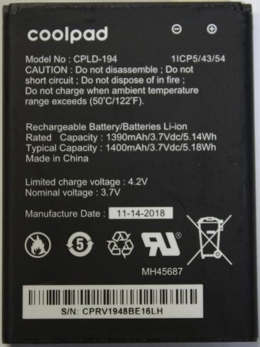 البطارية الأصلية لجهاز Coolpad Snap 3312A | 1400 مللي أمبير | كبلد-194 in Saudi Arabia