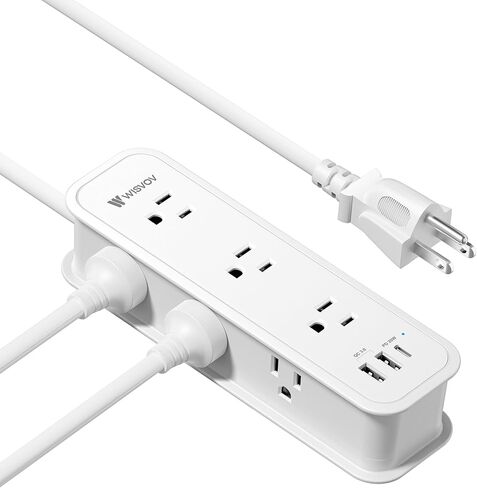 شريط طاقة واقي من زيادة التيار بطول 10 أقدام - سلك تمديد مع 6 منافذ و3 منافذ شحن USB (1 PD 20W USB-C)، ومحطة شحن USB متعددة المنافذ للمكتب المنزلي ETL in Saudi Arabia