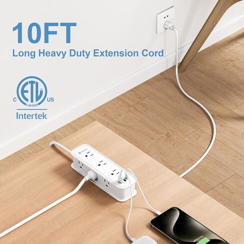 شريط طاقة واقي من زيادة التيار بطول 10 أقدام - سلك تمديد مع 6 منافذ و3 منافذ شحن USB (1 PD 20W USB-C)، ومحطة شحن USB متعددة المنافذ للمكتب المنزلي ETL in Saudi Arabia