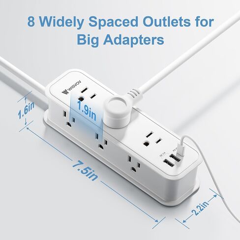 شريط طاقة واقي من زيادة التيار بطول 10 أقدام - سلك تمديد مع 6 منافذ و3 منافذ شحن USB (1 PD 20W USB-C)، ومحطة شحن USB متعددة المنافذ للمكتب المنزلي ETL in Saudi Arabia
