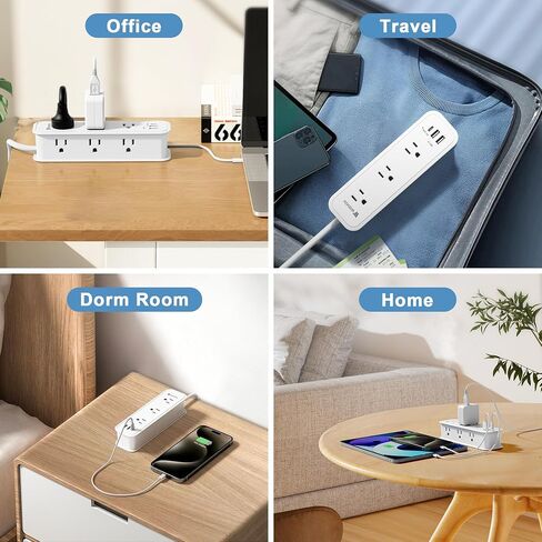 شريط طاقة واقي من زيادة التيار بطول 10 أقدام - سلك تمديد مع 6 منافذ و3 منافذ شحن USB (1 PD 20W USB-C)، ومحطة شحن USB متعددة المنافذ للمكتب المنزلي ETL in Saudi Arabia