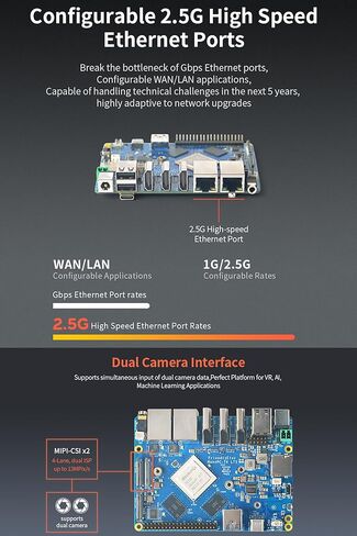 NanoPC-T6 LTS Mini Computer WiFi Router, Office Home Smart IoT Gateway, Rockchip RK3588 CPU 6Tops NPU, with 2X PCle 2.5G Ethernet Port for AI edge computing, Support M.2 NVMe SSD Module (4+32GB) in Saudi Arabia