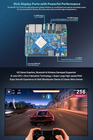 NanoPC-T6 LTS Mini Computer WiFi Router, Office Home Smart IoT Gateway, Rockchip RK3588 CPU 6Tops NPU, with 2X PCle 2.5G Ethernet Port for AI edge computing, Support M.2 NVMe SSD Module (4+32GB) in Saudi Arabia