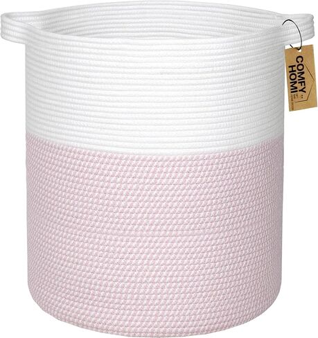 COMFY-HOMI XXL سلة بطانية 18 بوصة × 16 بوصة|سلة غسيل من الحبال القطنية|سلة منسوجة للتخزين|سلة هدايا فارغة لحديثي الولادة أو الرضع هدية للأولاد والبنات، سلة ألعاب للبطانية - أبيض/رمادي/رمادي داكن in Kuwait