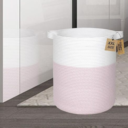 COMFY-HOMI XXL سلة بطانية 18 بوصة × 16 بوصة|سلة غسيل من الحبال القطنية|سلة منسوجة للتخزين|سلة هدايا فارغة لحديثي الولادة أو الرضع هدية للأولاد والبنات، سلة ألعاب للبطانية - أبيض/رمادي/رمادي داكن in Kuwait