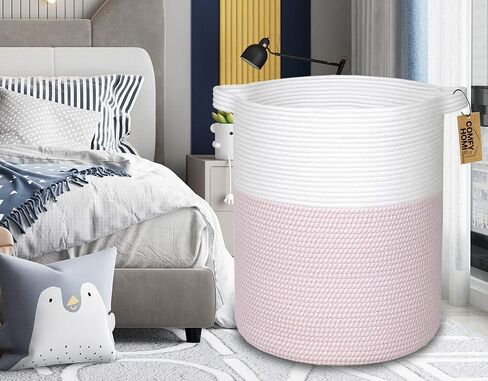 COMFY-HOMI XXL سلة بطانية 18 بوصة × 16 بوصة|سلة غسيل من الحبال القطنية|سلة منسوجة للتخزين|سلة هدايا فارغة لحديثي الولادة أو الرضع هدية للأولاد والبنات، سلة ألعاب للبطانية - أبيض/رمادي/رمادي داكن in Kuwait