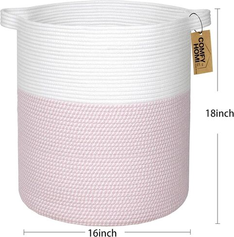 COMFY-HOMI XXL سلة بطانية 18 بوصة × 16 بوصة|سلة غسيل من الحبال القطنية|سلة منسوجة للتخزين|سلة هدايا فارغة لحديثي الولادة أو الرضع هدية للأولاد والبنات، سلة ألعاب للبطانية - أبيض/رمادي/رمادي داكن in Kuwait