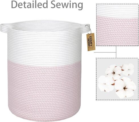 COMFY-HOMI XXL سلة بطانية 18 بوصة × 16 بوصة|سلة غسيل من الحبال القطنية|سلة منسوجة للتخزين|سلة هدايا فارغة لحديثي الولادة أو الرضع هدية للأولاد والبنات، سلة ألعاب للبطانية - أبيض/رمادي/رمادي داكن in Kuwait