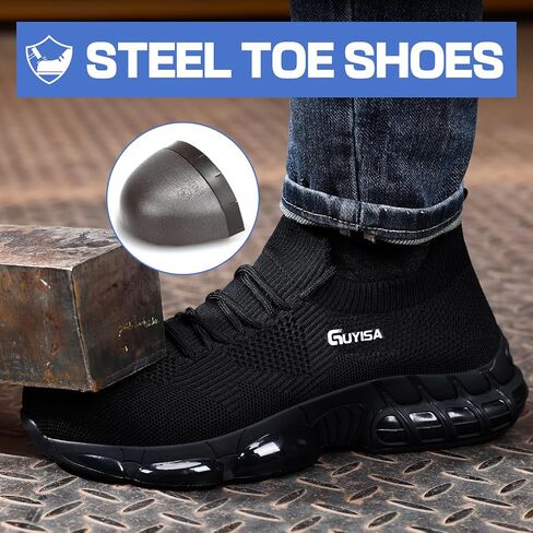 GLANOUDUN Steel Toe Shoes for Men Black Steel Toe Sneakers Lightweight Men's Work Shoes Durable Air Cushion Safety Shoes Puncture Resistant Steel Toe Tennis Shoes Indestructible Construction Footwear in Saudi Arabia