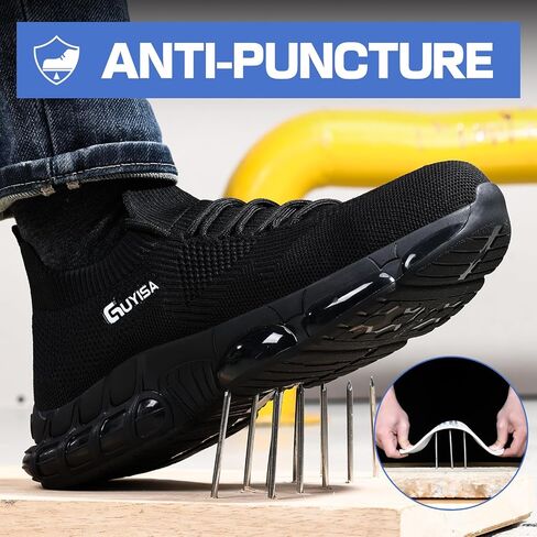 GLANOUDUN Steel Toe Shoes for Men Black Steel Toe Sneakers Lightweight Men's Work Shoes Durable Air Cushion Safety Shoes Puncture Resistant Steel Toe Tennis Shoes Indestructible Construction Footwear in Saudi Arabia