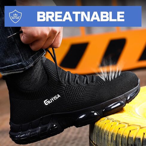 GLANOUDUN Steel Toe Shoes for Men Black Steel Toe Sneakers Lightweight Men's Work Shoes Durable Air Cushion Safety Shoes Puncture Resistant Steel Toe Tennis Shoes Indestructible Construction Footwear in Saudi Arabia