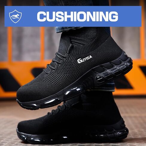 GLANOUDUN Steel Toe Shoes for Men Black Steel Toe Sneakers Lightweight Men's Work Shoes Durable Air Cushion Safety Shoes Puncture Resistant Steel Toe Tennis Shoes Indestructible Construction Footwear in Saudi Arabia