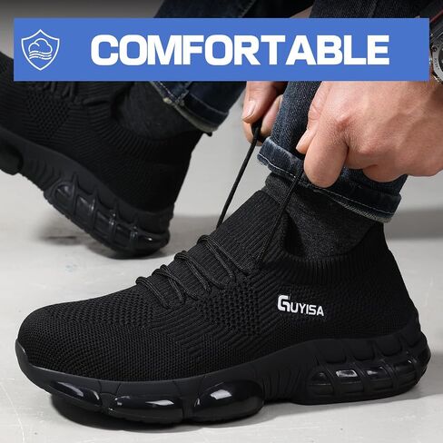 GLANOUDUN Steel Toe Shoes for Men Black Steel Toe Sneakers Lightweight Men's Work Shoes Durable Air Cushion Safety Shoes Puncture Resistant Steel Toe Tennis Shoes Indestructible Construction Footwear in Saudi Arabia