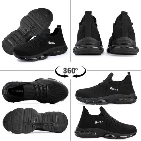GLANOUDUN Steel Toe Shoes for Men Black Steel Toe Sneakers Lightweight Men's Work Shoes Durable Air Cushion Safety Shoes Puncture Resistant Steel Toe Tennis Shoes Indestructible Construction Footwear in Saudi Arabia