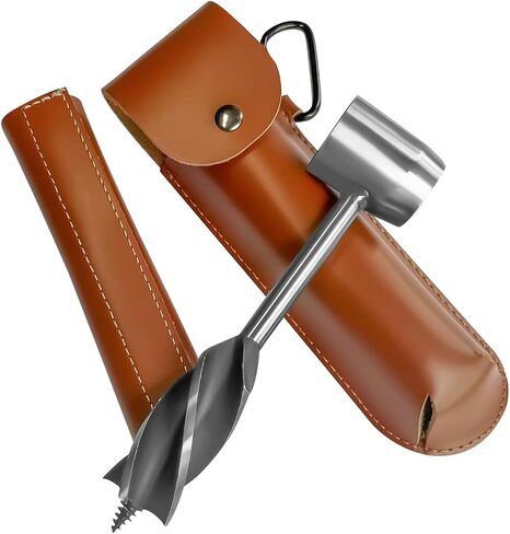 Bushcraft Survival Gear, Hand Auger, Stainless Steel Wood Drill Hole Maker, Scotch Eye Peg Multitool for Survival and Bushcraft, with Brown Protective Case and Carabiner in Saudi Arabia
