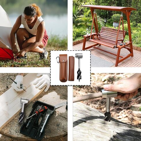 Bushcraft Survival Gear, Hand Auger, Stainless Steel Wood Drill Hole Maker, Scotch Eye Peg Multitool for Survival and Bushcraft, with Brown Protective Case and Carabiner in Saudi Arabia