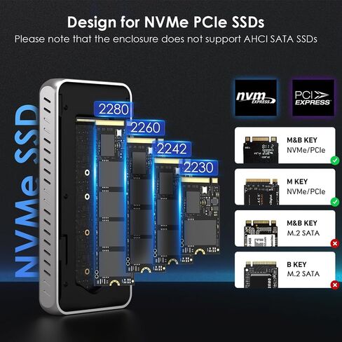 حاوية WAVLINK من الألومنيوم NVMe، حاوية USB من النوع C بسرعة 10 جيجابت في الثانية إلى NVMe M.2 SSD، حافظة NVMe PCI-E M.2 SSD تدعم UASP لـ NVMe SSD بحجم 2230/2242/2260/2280 (حتى 2 تيرابايت) مع نوع C OTG محول in Kuwait
