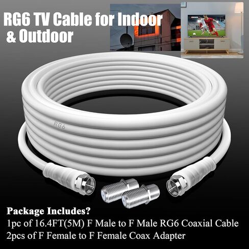 RG6 F Type TV Aerial Cable, F Male to F Male High-Speed RG6 Coaxial Cable F Type Female Gender Changers Connector 75 Ohm, for Cable Box, TV, Satellite, Digital Router 16.4FT(5M) in Saudi Arabia