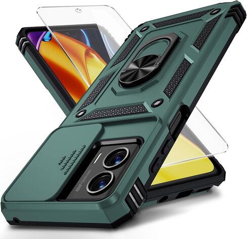 for Moto G 5G 2023 Case with Slide Lens Cover, HD Screen Protector, Military Grade Drop Protection, Magnetic Rotated Ring Holder Kickstand Phone Case for Motorola Moto G 5G (2023), Pine Green in Saudi Arabia