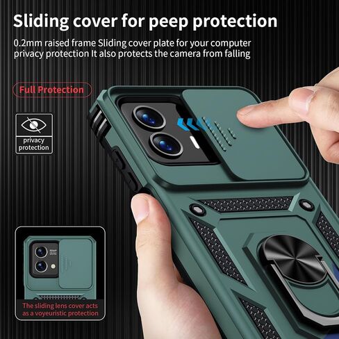 for Moto G 5G 2023 Case with Slide Lens Cover, HD Screen Protector, Military Grade Drop Protection, Magnetic Rotated Ring Holder Kickstand Phone Case for Motorola Moto G 5G (2023), Pine Green in Saudi Arabia