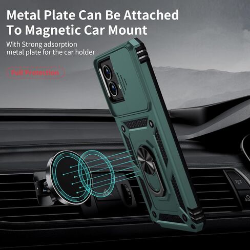 for Moto G 5G 2023 Case with Slide Lens Cover, HD Screen Protector, Military Grade Drop Protection, Magnetic Rotated Ring Holder Kickstand Phone Case for Motorola Moto G 5G (2023), Pine Green in Saudi Arabia