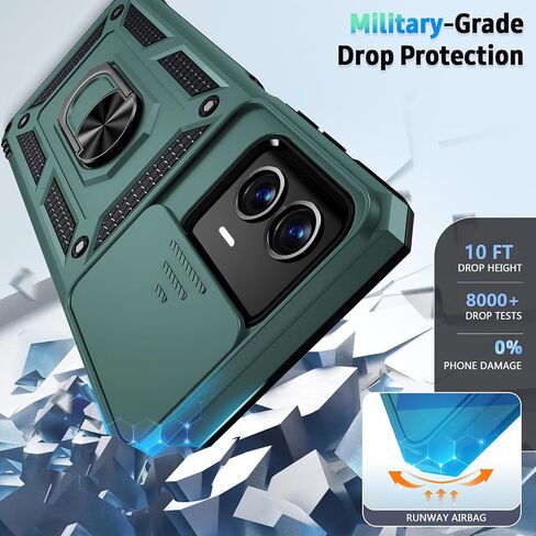 for Moto G 5G 2023 Case with Slide Lens Cover, HD Screen Protector, Military Grade Drop Protection, Magnetic Rotated Ring Holder Kickstand Phone Case for Motorola Moto G 5G (2023), Pine Green in Saudi Arabia